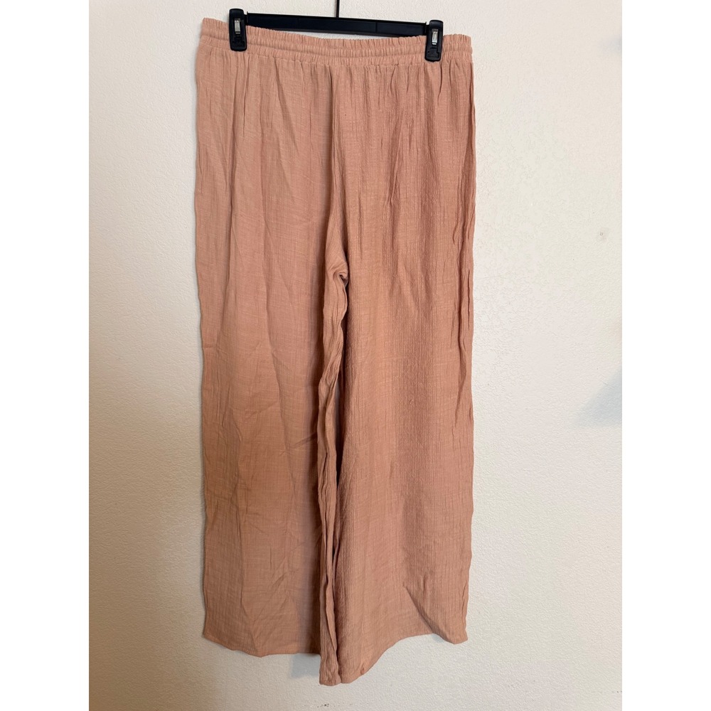 New Womens XXL Peach Crinkle Gauze Wide Leg Lounge Pants Drawstring RN 110545 - Picture 2 of 6